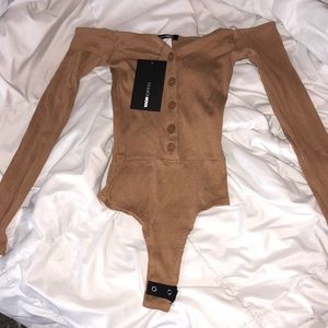 Fashion Nova off shoulder mustard bodysuit